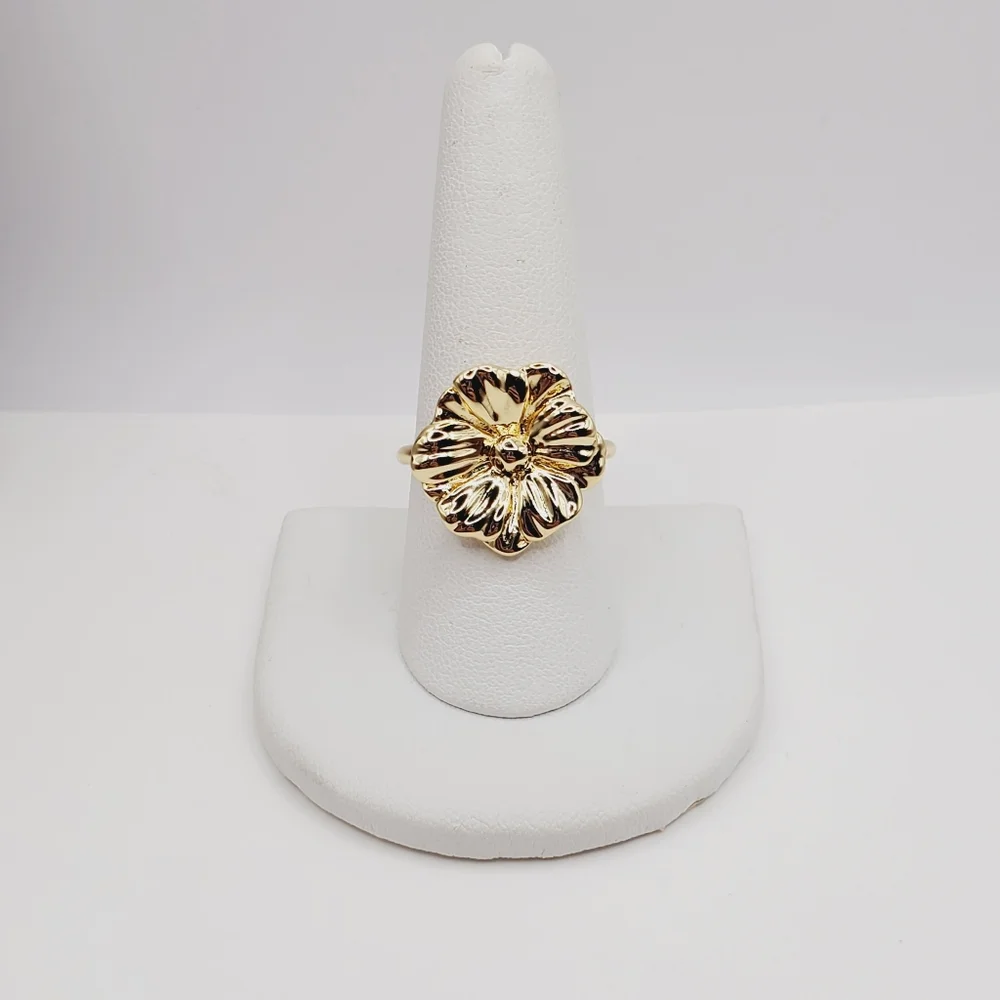 Yellow Gold Plated 3d Sculpted Floral Flower Statement Ring